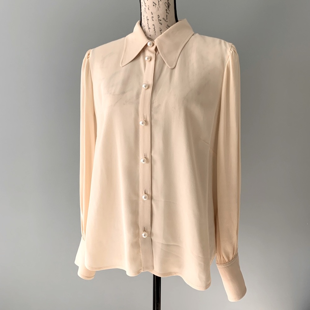 LK Bennett Cream Silk Button-Up Blouse